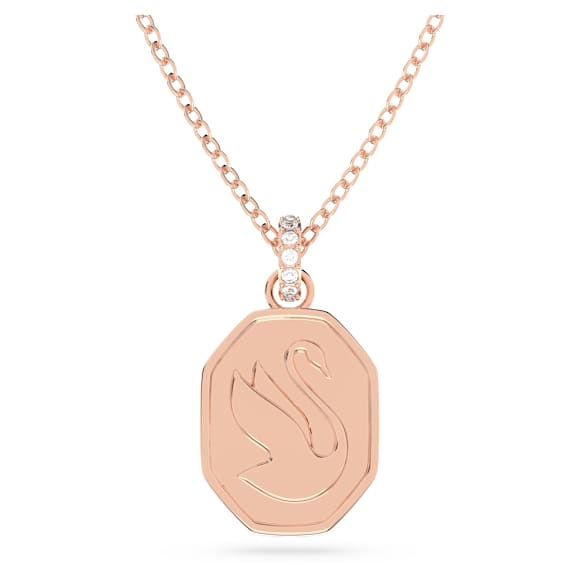 Signum 链坠, 天鹅, 长款, 白色, 镀玫瑰金色调 - Swarovski, 5628549