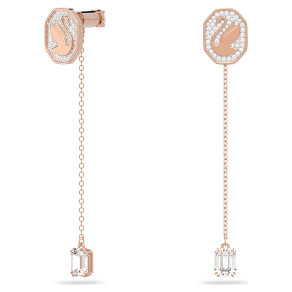 Swan 水滴形耳环, 天鹅, 白色, 镀玫瑰金色调 - Swarovski, 5628569