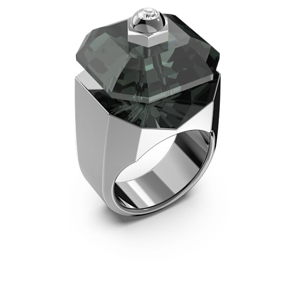 Numina cocktail ring, Octagon cut, Black, Ruthenium plated - Swarovski, 5628578