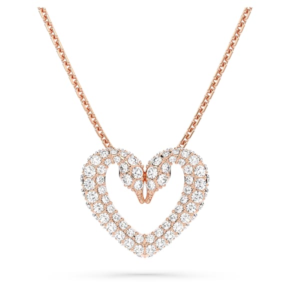 Una pendant, Heart, Medium, White, Rose gold-tone plated - Swarovski, 5628657