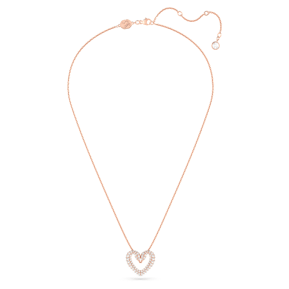 Una pendant, Heart, Medium, White, Rose gold-tone plated - Swarovski, 5628657