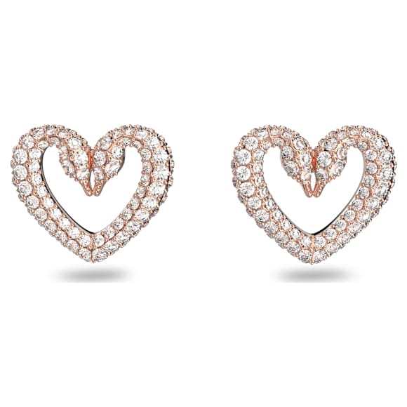 Una 耳钉, 密镶, 心形, 中号, 白色, 镀玫瑰金色调 - Swarovski, 5628659