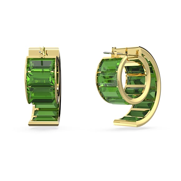 Matrix 大圈耳环, 长方形切割, 绿色, 镀金色调 - Swarovski, 5629297
