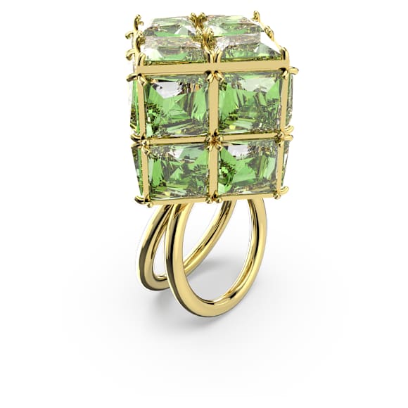 Bague cocktail Curiosa, Taille Carré, Verte, Placage de ton or - Swarovski, 5630301