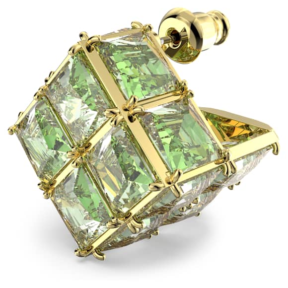 Curiosa 耳釘耳環, 單個，正方形切割, 綠色, 鍍金色色調 - Swarovski, 5630311