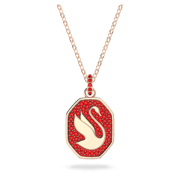 Swan 链坠, 天鹅, 红色, 镀玫瑰金色调 - Swarovski, 5631675
