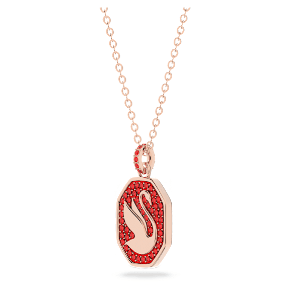 Swan 链坠, 天鹅, 红色, 镀玫瑰金色调 - Swarovski, 5631675