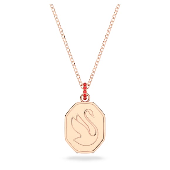 Swan 链坠, 天鹅, 红色, 镀玫瑰金色调 - Swarovski, 5631675