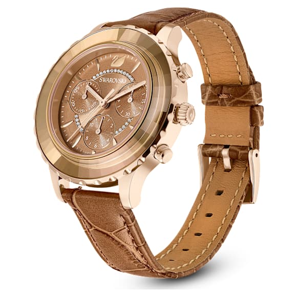 Orologio Octea Lux Chrono, Fabbricato in Svizzera, Cinturino in pelle, Marrone, Finitura in tono dorato - Swarovski, 5632260