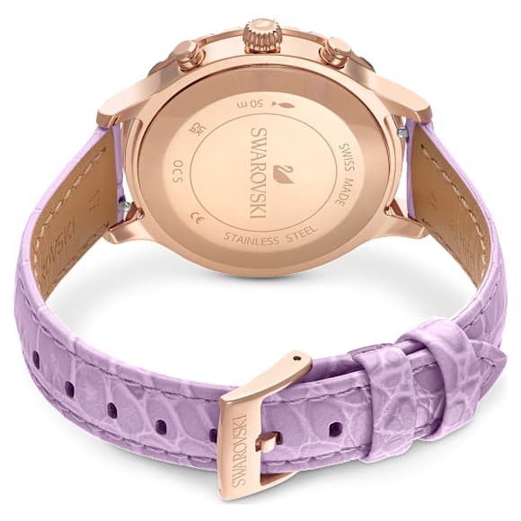 Octea Lux Chrono watch, Swiss Made, Leather strap, Purple, Rose gold-tone finish - Swarovski, 5632263