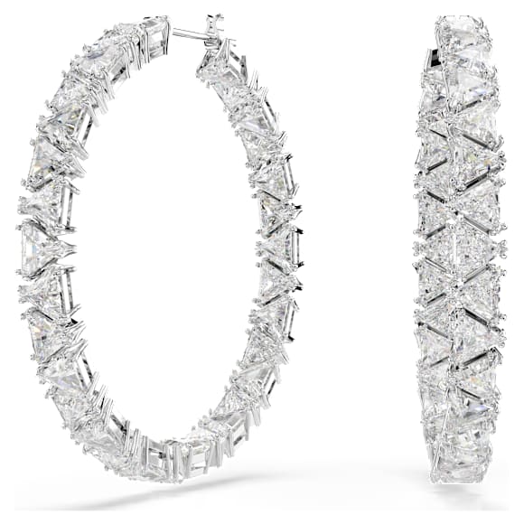 Matrix hoop earrings, Triangle cut, White, Rhodium plated - Swarovski, 5632466