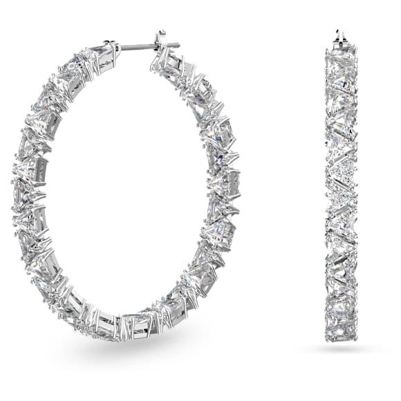 Ortyx 大圈耳環, 三角形切割, 白色, 鍍白金色 - Swarovski, 5632466