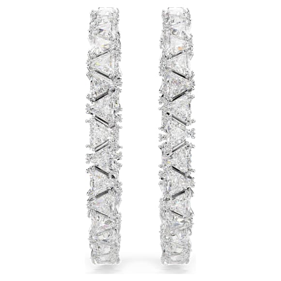 Obročasti uhani Ortyx, Trikotni rez, Beli, Prevleka iz rodija - Swarovski, 5632466