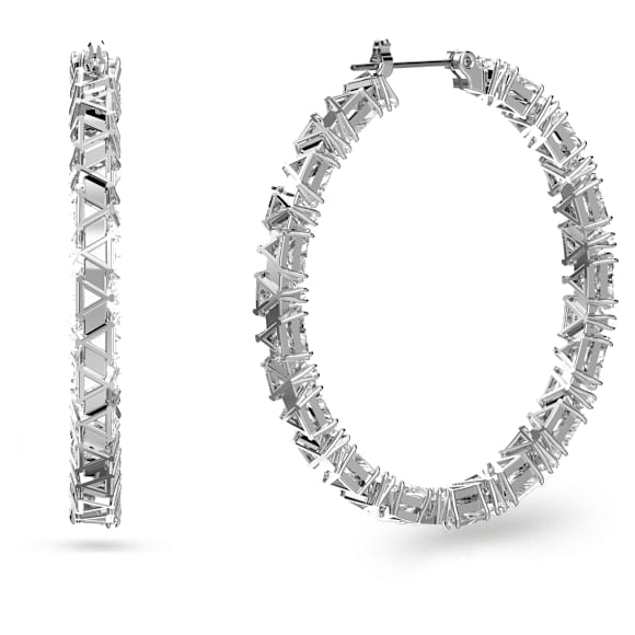 Ortyx 大圈耳環, 三角形切割, 白色, 鍍白金色 - Swarovski, 5632466