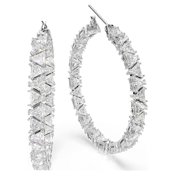Matrix hoop earrings, Triangle cut, White, Rhodium plated - Swarovski, 5632466