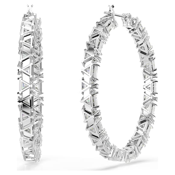Ortyx 후프 이어링, 트라이앵글 컷, 화이트, 로듐 플래팅 - Swarovski, 5632466