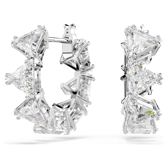 Ortyx halka küpeler, Üçgen kesim, Küçük, Beyaz, Rodyum kaplama - Swarovski, 5632467