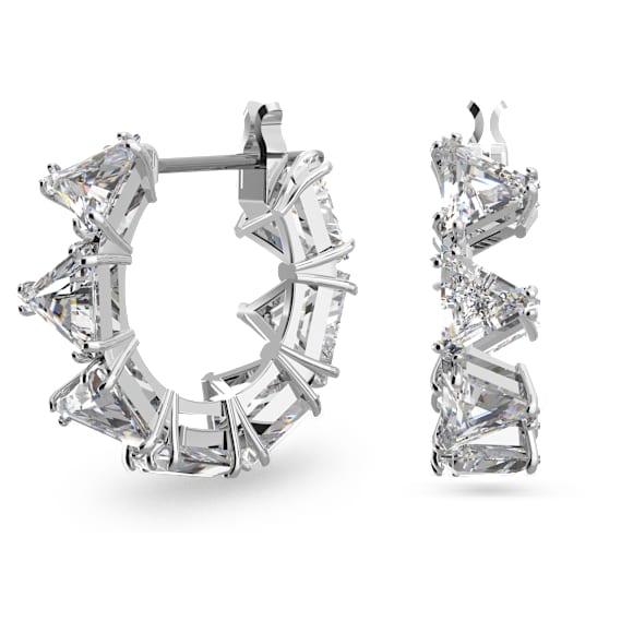Ortyx karika fülbevaló, Háromszög metszés, Kicsi, Fehér, Ródium bevonattal - Swarovski, 5632467