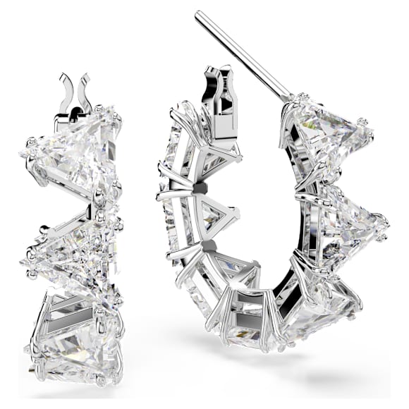 Ortyx hoop earrings, Triangle cut, Small, White, Rhodium plated - Swarovski, 5632467