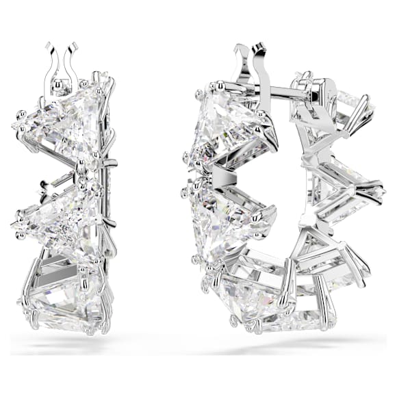 Ortyx 후프 이어링, 트라이앵글 컷, 스몰, 화이트, 로듐 플래팅 - Swarovski, 5632467
