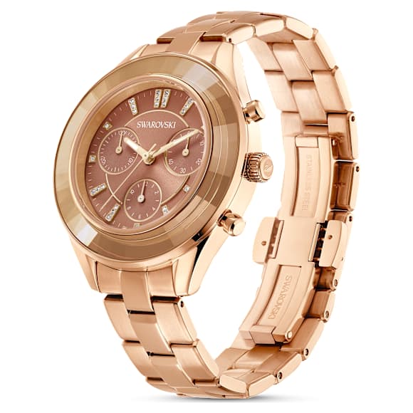 Octea Lux Sport watch, Swiss Made, Metal bracelet, Brown, Gold-tone finish - Swarovski, 5632472
