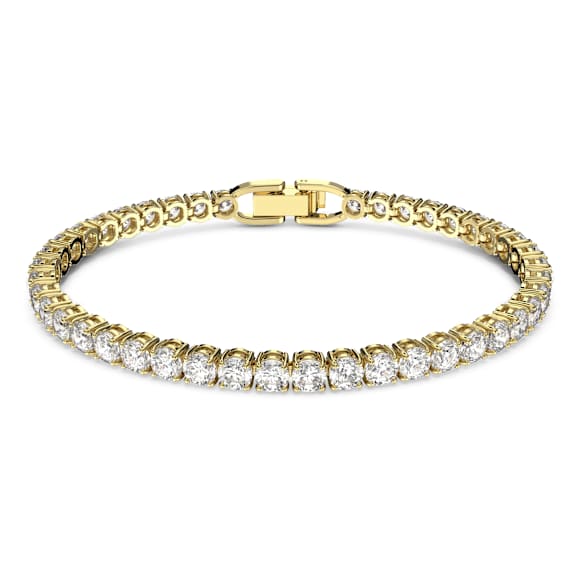 Matrix Tennis bracelet, Round cut, White, Gold-tone plated - Swarovski, 5633859