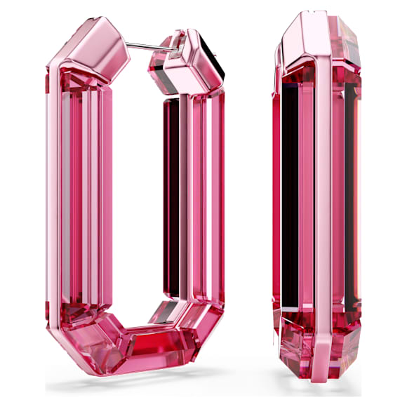 Lucent hoop earrings, Statement, Octagon shape, Pink - Swarovski, 5633955