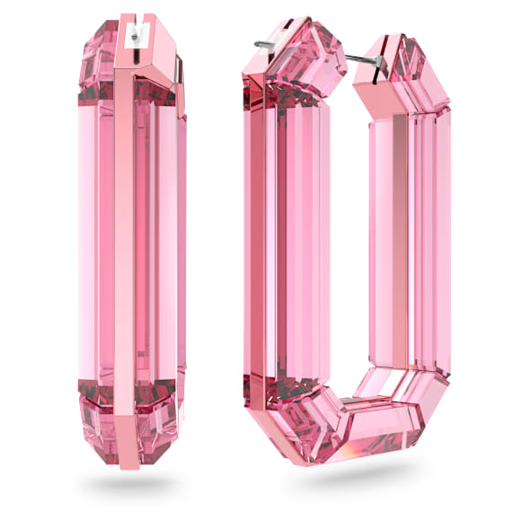 Lucent hoop earrings, Statement, Octagon shape, Pink - Swarovski, 5633955