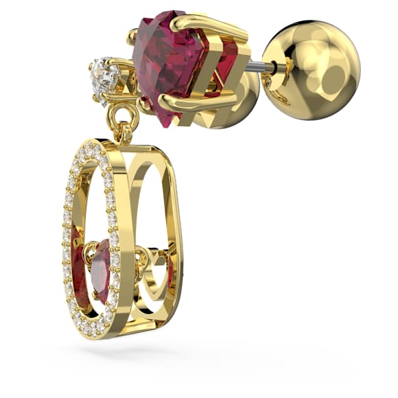 Cariti 水滴形耳環, 非對稱設計, 紅豆, 紅色, 鍍金色色調 - Swarovski, 5634705