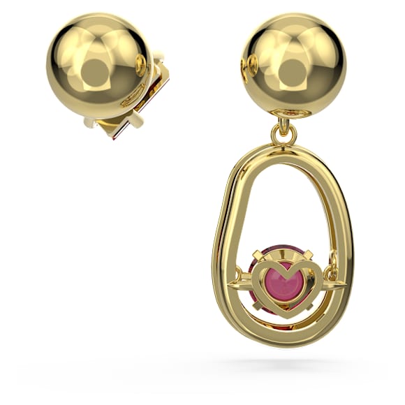 Cariti 水滴形耳環, 非對稱設計, 紅豆, 紅色, 鍍金色色調 - Swarovski, 5634705
