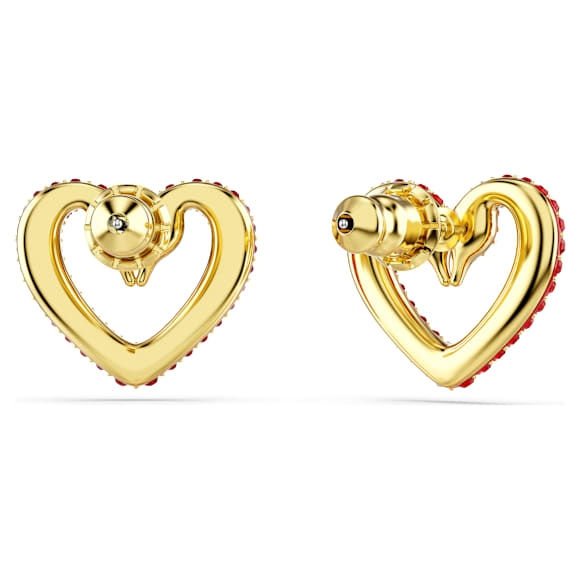 Sublima stud earrings, Heart, Small, Red, Gold-tone plated - Swarovski, 5634812