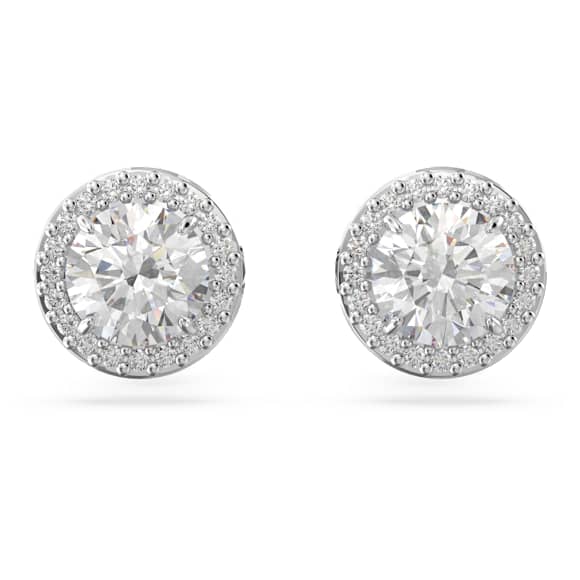 Orecchini a lobo Constella, Taglio tondo, Pavé, Bianchi, Placcato rodio - Swarovski, 5636269