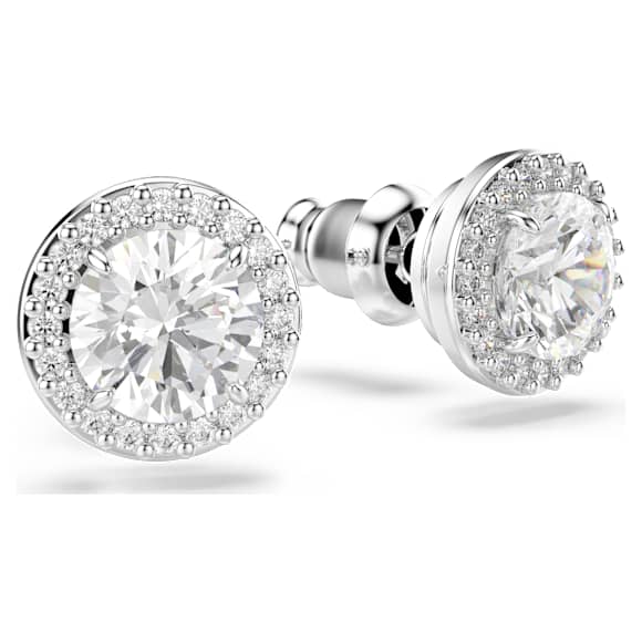 Cercei stud Una Angelic, Tăietură rotundă, Pavé, Albi, Placat cu rodiu