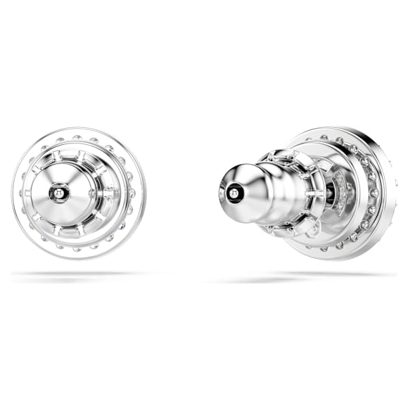 Constella stud earrings, Round cut, Pavé, White, Rhodium plated - Swarovski, 5636269