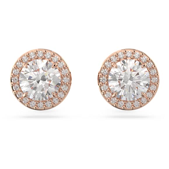Cercei stud Constella, Tăietură rotundă, Pavé, Albi, Placat cu nuanță roz-aurie - Swarovski, 5636275