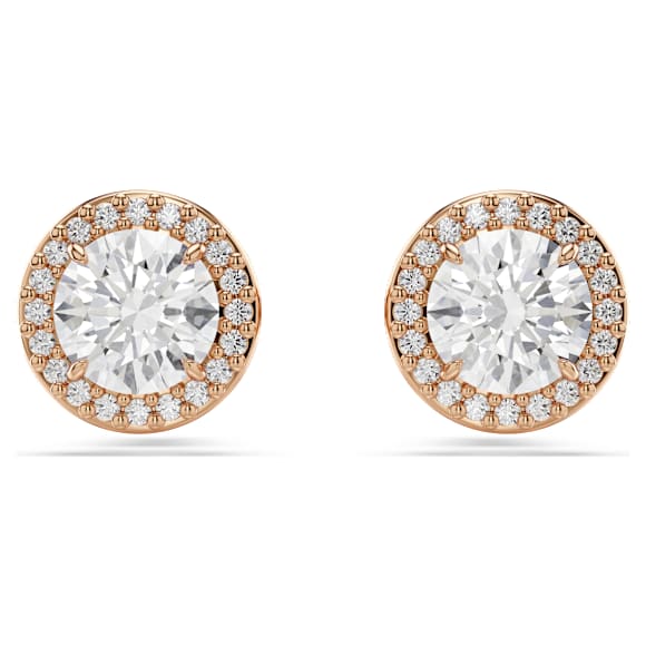 Constella 耳钉, 圆形切割, 密镶, 白色, 镀玫瑰金色调 - Swarovski, 5636275
