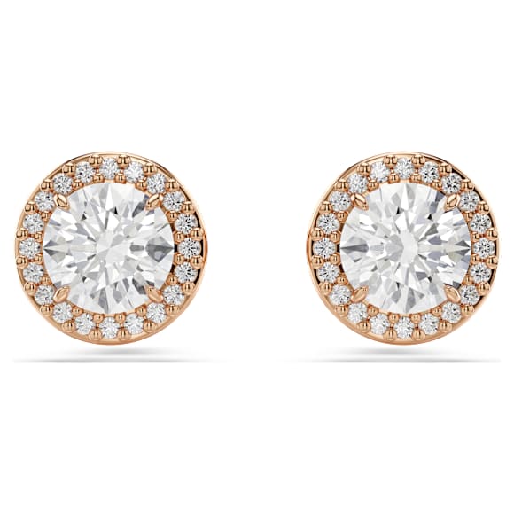 Una Angelic stud earrings, Round cut, Pavé, White, Rose gold-tone plated - Swarovski, 5636275