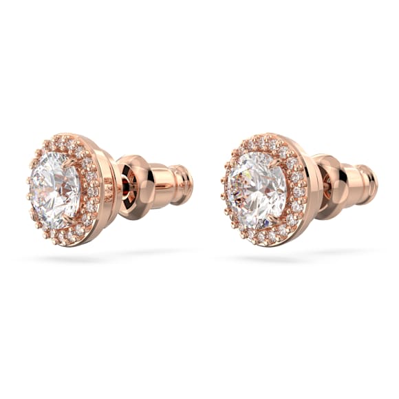 Cercei stud Constella, Tăietură rotundă, Pavé, Albi, Placat cu nuanță roz-aurie - Swarovski, 5636275