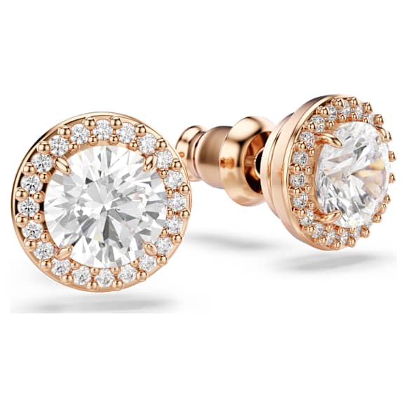 Constella 耳钉, 圆形切割, 密镶, 白色, 镀玫瑰金色调 - Swarovski, 5636275