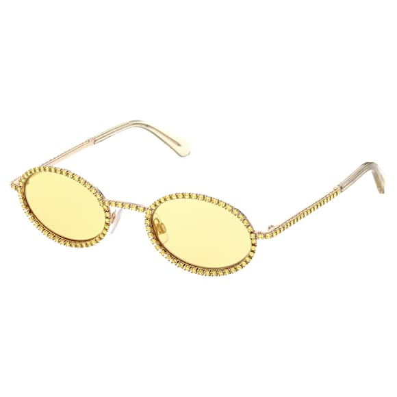 Okulary przeciwsłoneczne, Kształt owalny, Oprawa brukowa, SK0340 32L, Żółte - Swarovski, 5636335