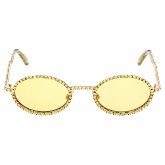 Okulary przeciwsłoneczne, Kształt owalny, Oprawa brukowa, SK0340 32L, Żółte - Swarovski, 5636335