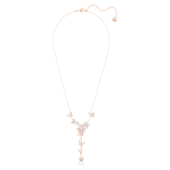 Naszyjnik Y Idyllia Lilia, Motyl, Biały, Wykończenie z 18-karatowego różowego złota - Swarovski, 5636419
