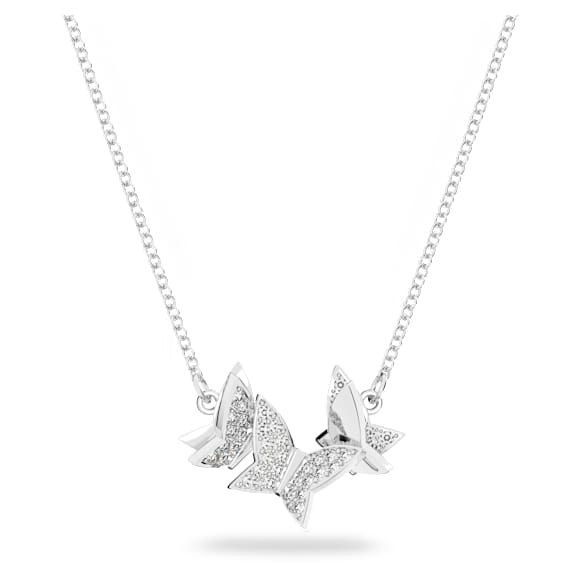 Idyllia Lilia necklace, Butterfly, White, Rhodium plated - Swarovski, 5636421