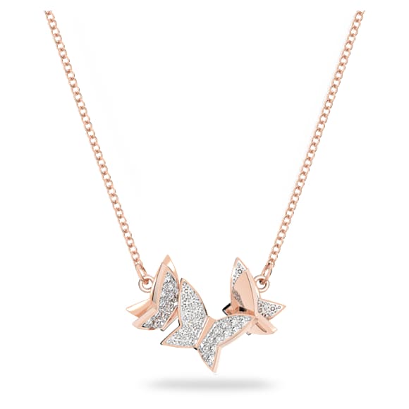Idyllia Lilia necklace, Butterfly, White, Rose gold-tone plated - Swarovski, 5636422