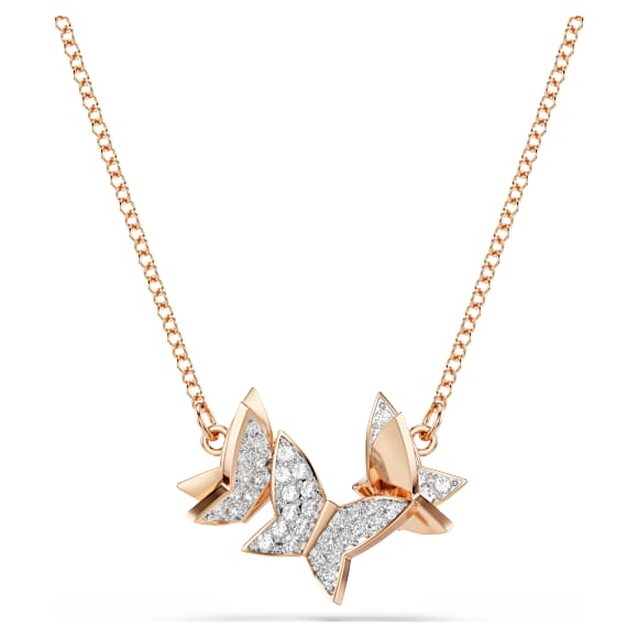 Idyllia Lilia 項鏈, 蝴蝶, 白色, 鍍玫瑰金色調| Swarovski