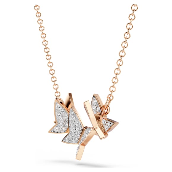 Idyllia Lilia สร้อยคอ, ผีเสื้อ, ขาว, ตกแต่งผิวด้วยโรสโกลด์ 18K - Swarovski, 5636422