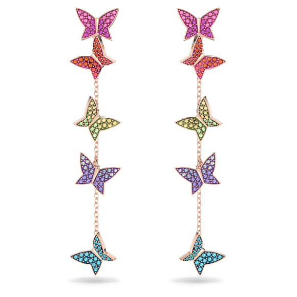 Idyllia Lilia drop earrings, Butterfly, Long, Multicolored, Rose gold-tone plated - Swarovski, 5636425
