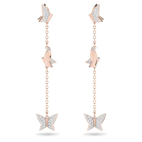 Pendientes Idyllia Lilia, Mariposa, Largos, Blancos, Baño tono oro rosa - Swarovski, 5636426