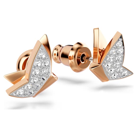 Brincos stud Idyllia Lilia, Borboleta, Branco, Lacado a rosa dourado - Swarovski, 5636427