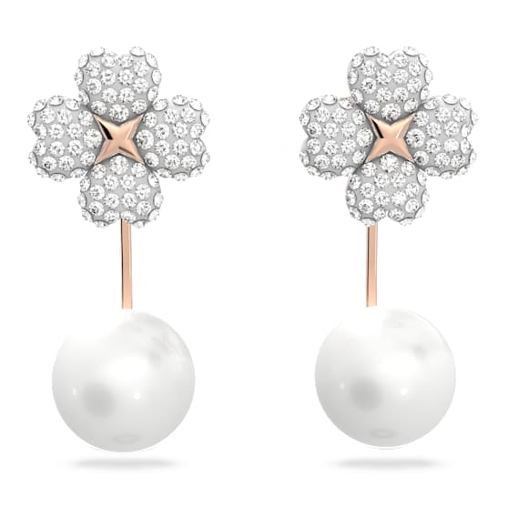 Latisha イヤージャケット, フラワー, ホワイト, 18Kローズゴールドコーティング - Swarovski, 5636487